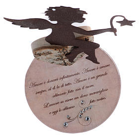 Ángel en metal con frase base rosa cm 20 s4