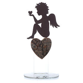 Ángel con corazón y frase de amor base blanca h.20 cm s4