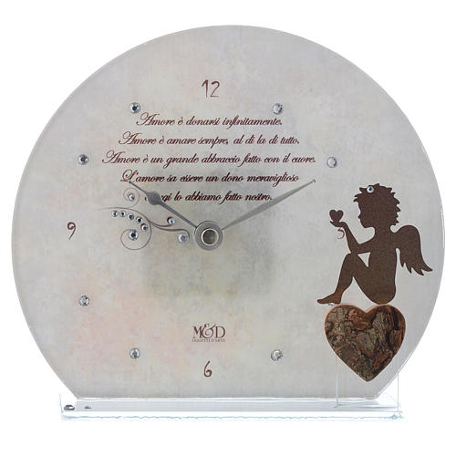 Clock in glass with angel and sentence, white 1