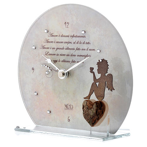 Clock in glass with angel and sentence, white 2