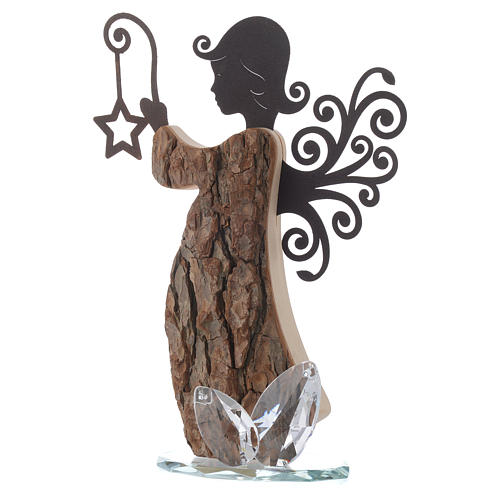 Angel figure in wood and metal with base in crystal 26cm 2