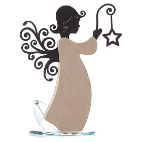 Ángel en Madera y  Metal con base en Cristal h.26 cm s3
