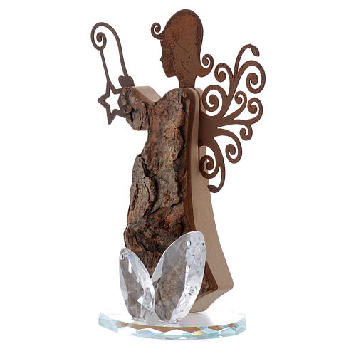Engel aus Holzrinde und Metall auf Kristallsockel, 16 cm 2