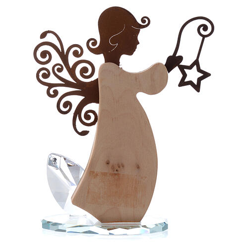Engel aus Holzrinde und Metall auf Kristallsockel, 16 cm 3