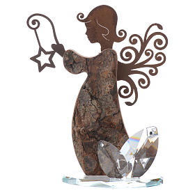 Angel figure in bark and metal 16cm with base in crystal