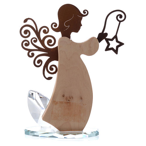 Angel figure in bark and metal 16cm with base in crystal 3