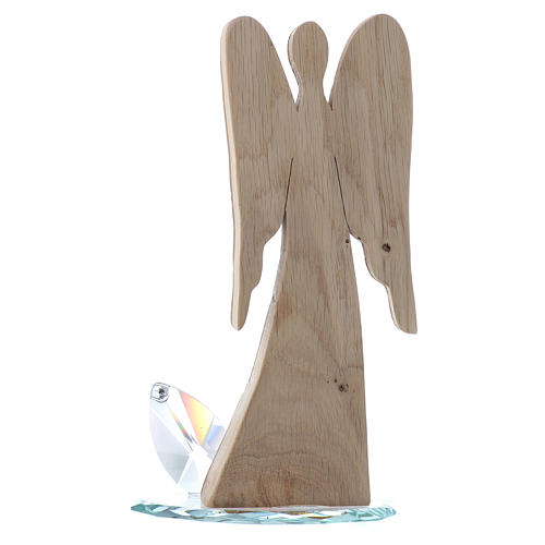 Sculpture ange en bois et base cristal h 26 cm 3