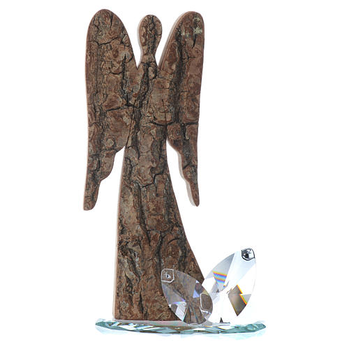 Escultura anjo em madeira e base cristal h 26 cm 1