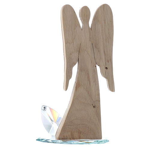 Escultura anjo em madeira e base cristal h 26 cm 3