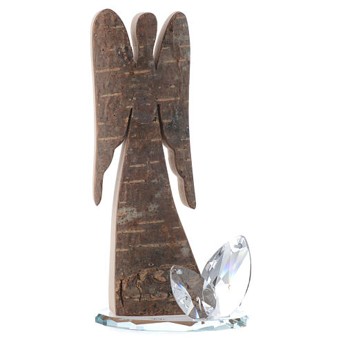Angel sculpture in bark with crystal base 16cm 1