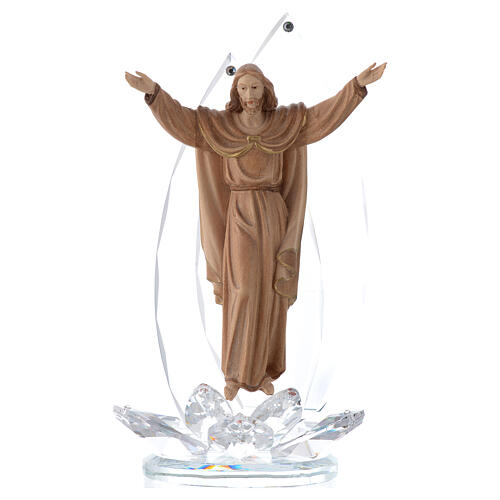 Holzskulptur auf Kristallsockel Christus Auferstehung, 21 cm 1