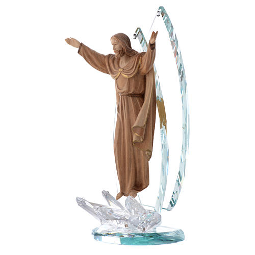 Escultura madeira e cristal Cristo Ressuscitado h 21 cm 2