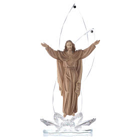 Escultura madeira Cristo Ressuscitado h 31 cm com cristais