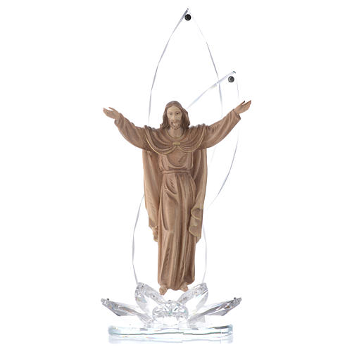 Escultura madeira Cristo Ressuscitado h 31 cm com cristais 1