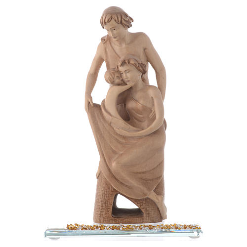Statue en bois Joie familiale h 20 cm base cristal 1
