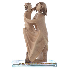 Holzstatue auf Kristallsockel Beschützende Mutter, 20 cm