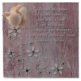 Cadeaux et souvenirs pour les occasions spéciales: Boîte verre rose 10x10 cm ange bois