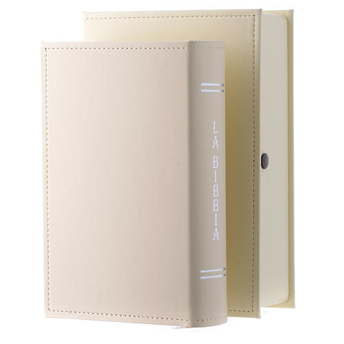 Bible with Jesus image in leather imitation ecru colour with double laminated silver 2