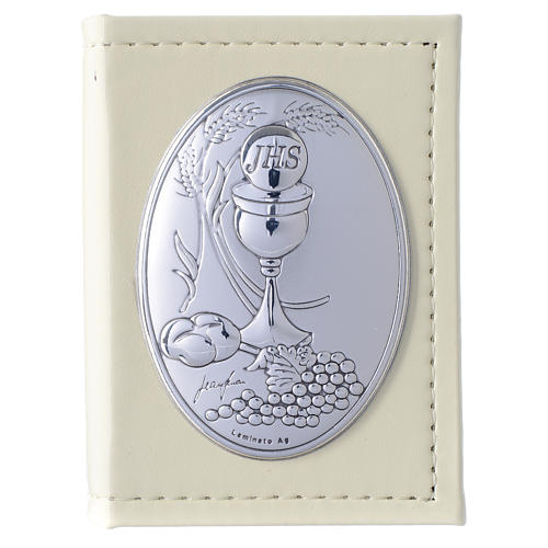 First communion gospel in leather imitation with silver plate 1