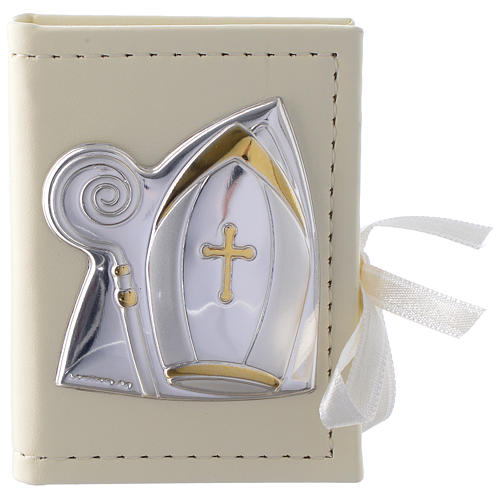 Confirmation rosary holder in leather imitation with image in double laminated silver 1
