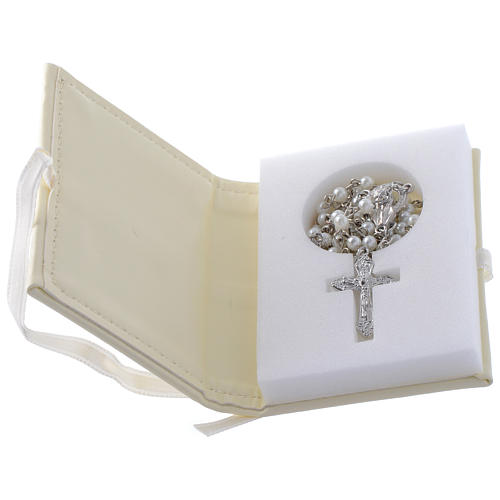 Confirmation rosary holder in leather imitation with image in double laminated silver 2