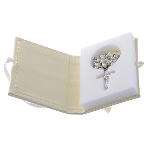 Communion rosary holder in leather imitation with image in double laminated silver 3