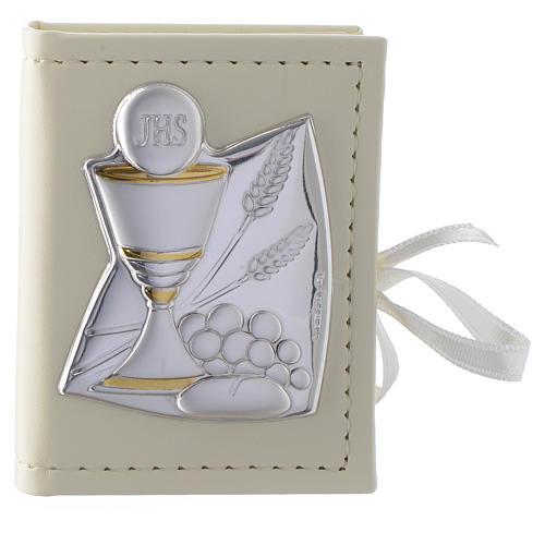 Caja para rosario Comunión de simil cuero e imagen bilaminado plata 1