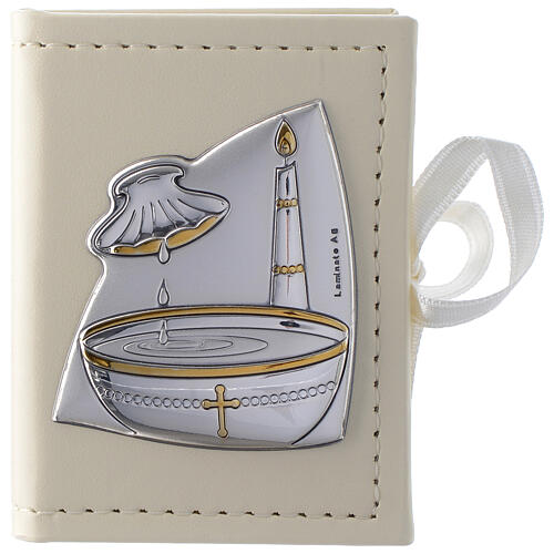 Rosenkranz zur Taufe in Etui aus Kunstleder und silberner Plakette 1