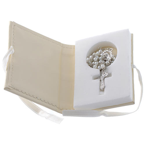 Baptism rosary holder in leather imitation with image in double laminated silver 2