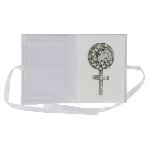 Baptism rosary holder in leather imitation with image in double laminated silver 2