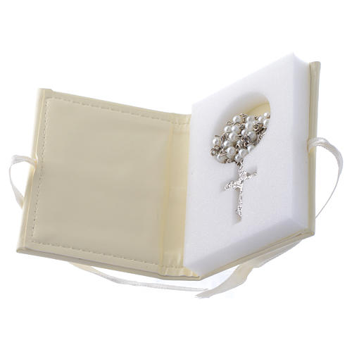 Baptism rosary holder in leather imitation with Angel image in double laminated silver 2