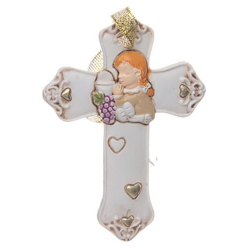 First communion bombonniere white cross in resin for girl 1