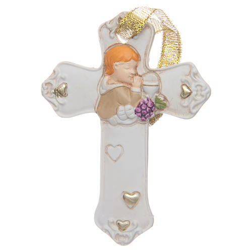 First communion bombonniere white cross in resin for boy 1