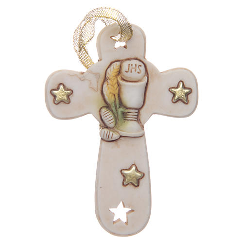 First communion bombonniere cross in resin with chalice and stars 1