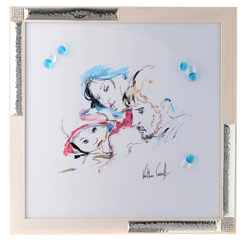 Bild Familienfreude in Aquarell mit silbernen Verzierungen, 36x36 cm 1