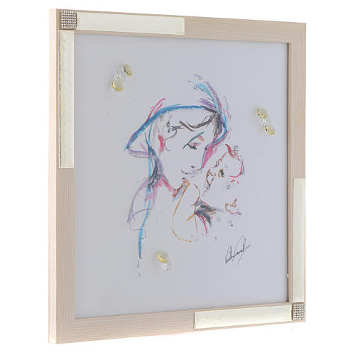 Protective Mother watercolour painting gift idea 36X36 cm with silver and crystals 2