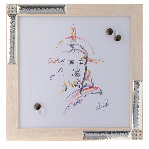 Geschenkidee Aquarellbildchen Christus Silber 27x27 cm 1
