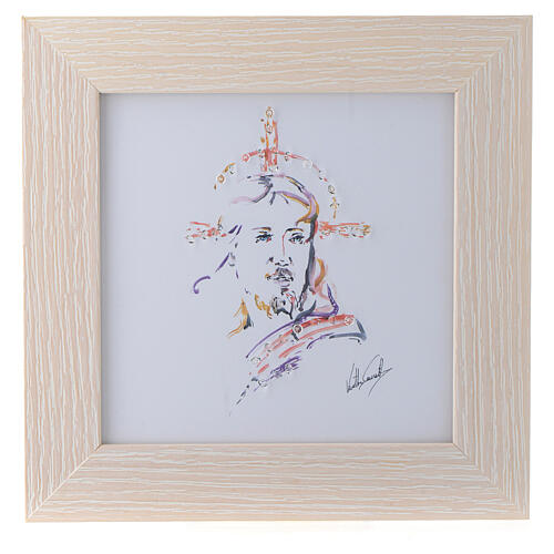 Bild mit Aquarelldruck Christus, 16x16 cm 1