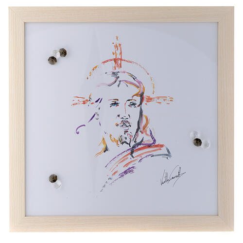 Bild mit Aquarelldruck und Kristallen Christus, 36x36 cm 1