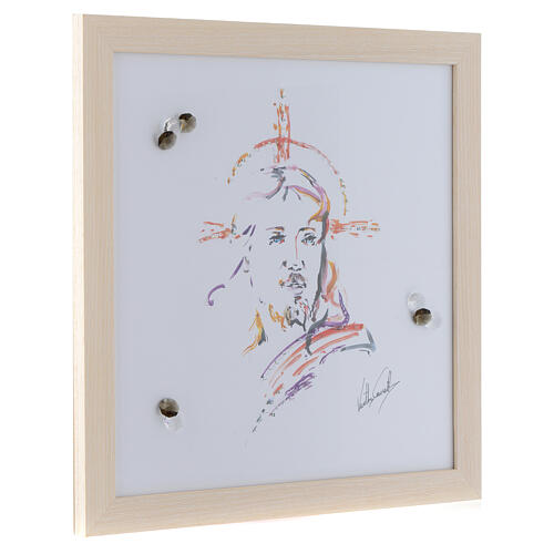 Bild mit Aquarelldruck und Kristallen Christus, 36x36 cm 2