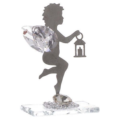 Angel bombonniere with lantern in stainless steel and crystal 7 cm 1