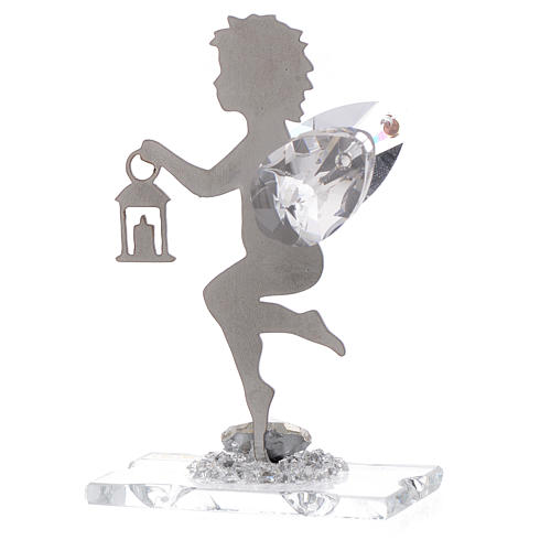 Angel bombonniere with lantern in stainless steel and crystal 7 cm 2