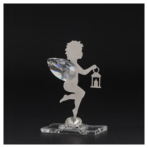 Angel bombonniere with lantern in stainless steel and crystal 7 cm 3