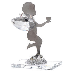 Angel bombonniere with heart in stainless steel and crystal 7 cm