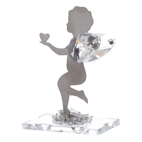 Angel bombonniere with heart in stainless steel and crystal 7 cm 2