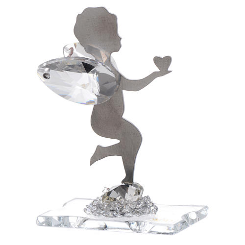 Angel bombonniere with heart in stainless steel and crystal 7 cm 1