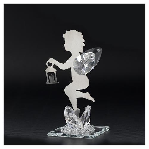 Angel bombonniere with lantern in stainless steel and crystal 11 cm 3