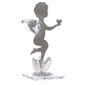 Angel bombonniere with heart in stainless steel and crystal 11 cm