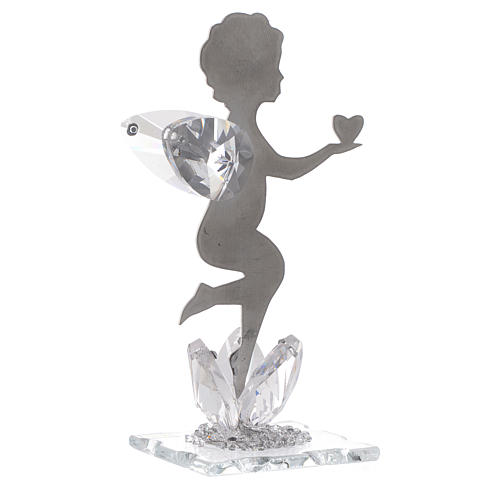 Angel bombonniere with heart in stainless steel and crystal 11 cm 1