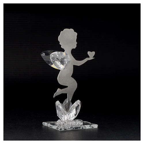 Angel bombonniere with heart in stainless steel and crystal 11 cm 3